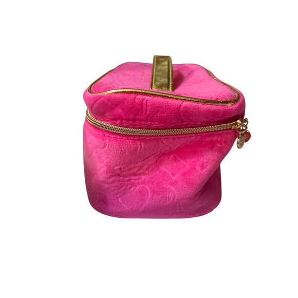 Juicy Couture NWOT Pink Velvet Embossed Crown Zipper Makeup Bag With Gold Handle - Picture 5 of 8